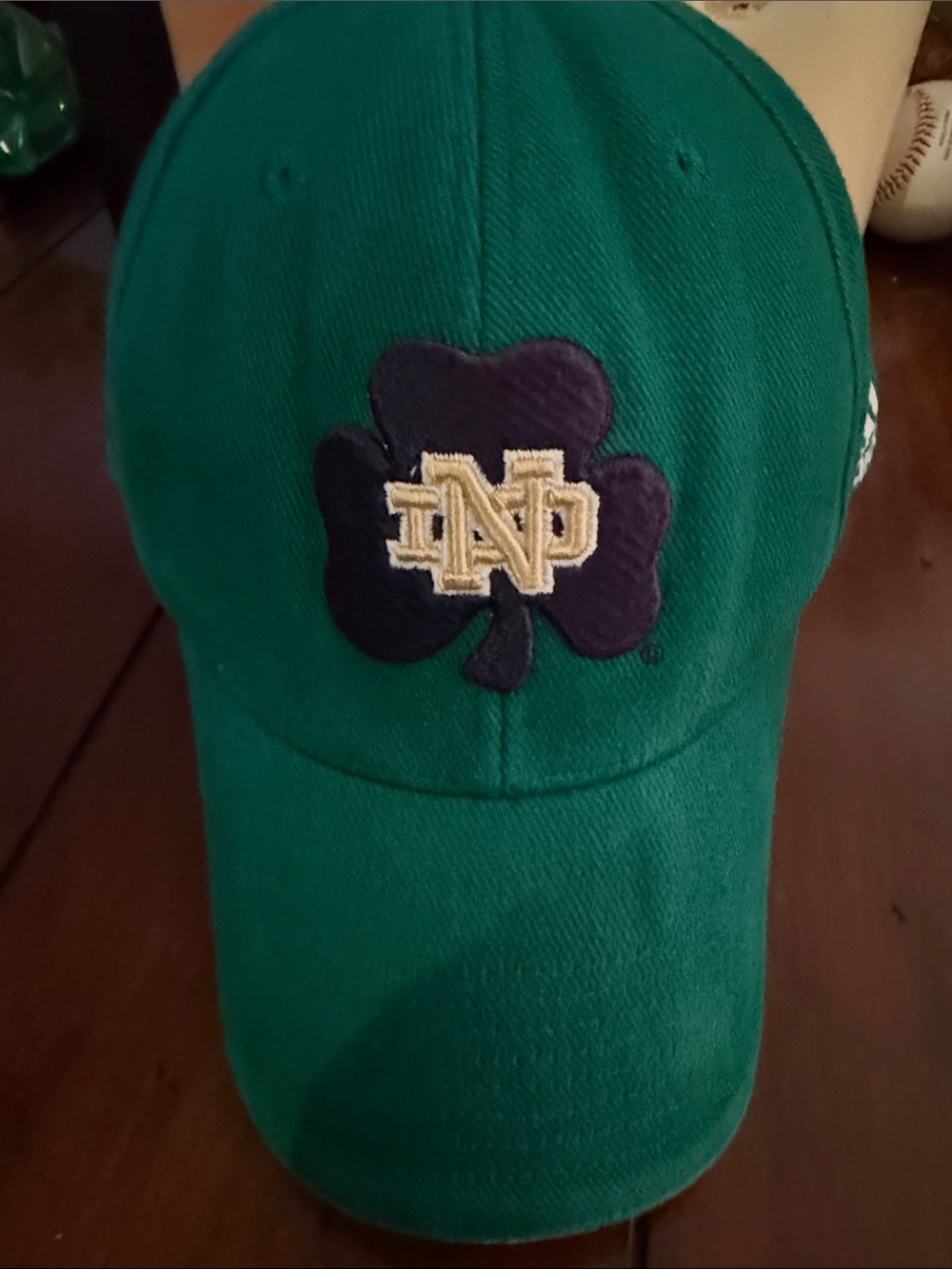 adidas Green Baseball Cap with Navy Shamrock and Gold ND Logo